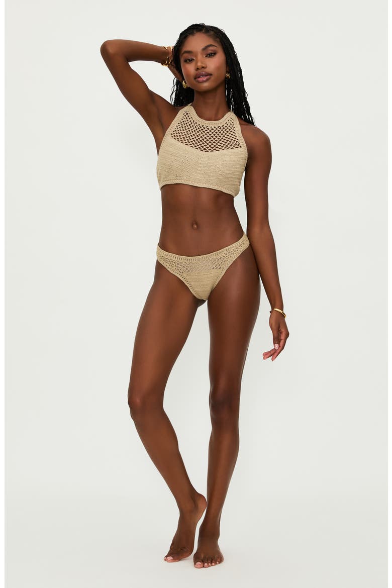 Bambi Crocheted Halter Bikini Top, Alternate, color, TAN