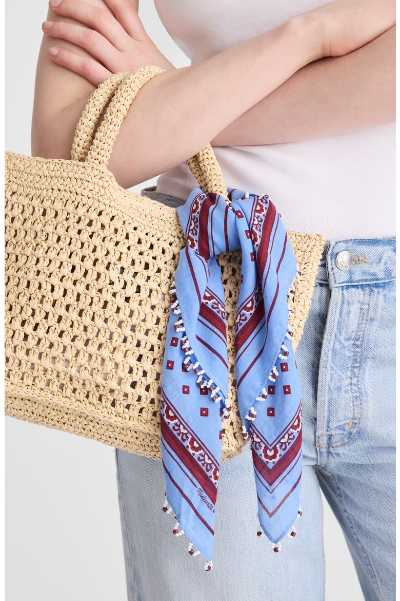 Beaded Bandana in Cotton Blend, Alternate, color, RETRO BLUE