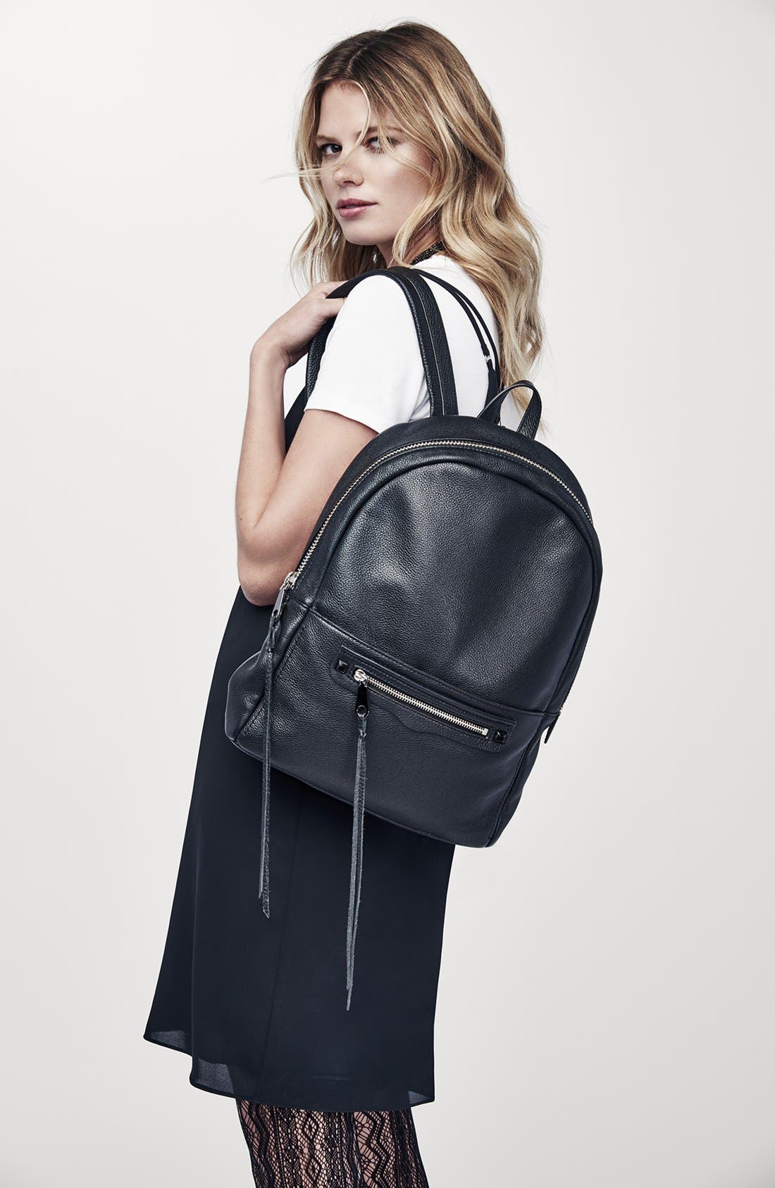 'Always On Regan' Leather Backpack, Alternate, color, BLACK/ SILVER HRDWR