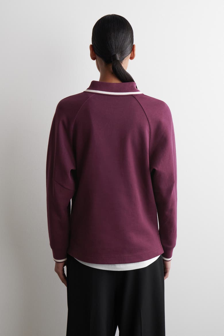 Contrast-Tipped Cotton Polo Top, Alternate, color, BURGUNDY