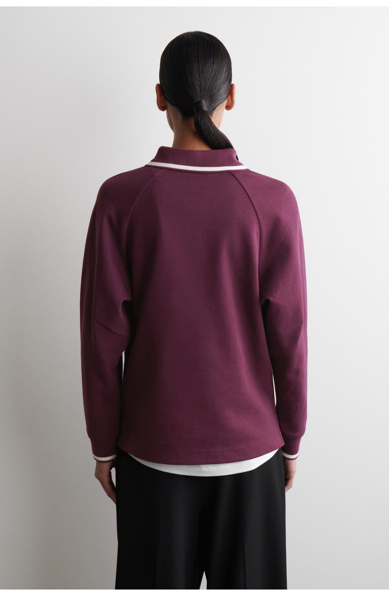 COS Contrast-Tipped Cotton Polo Top, Alternate, color, Burgundy
