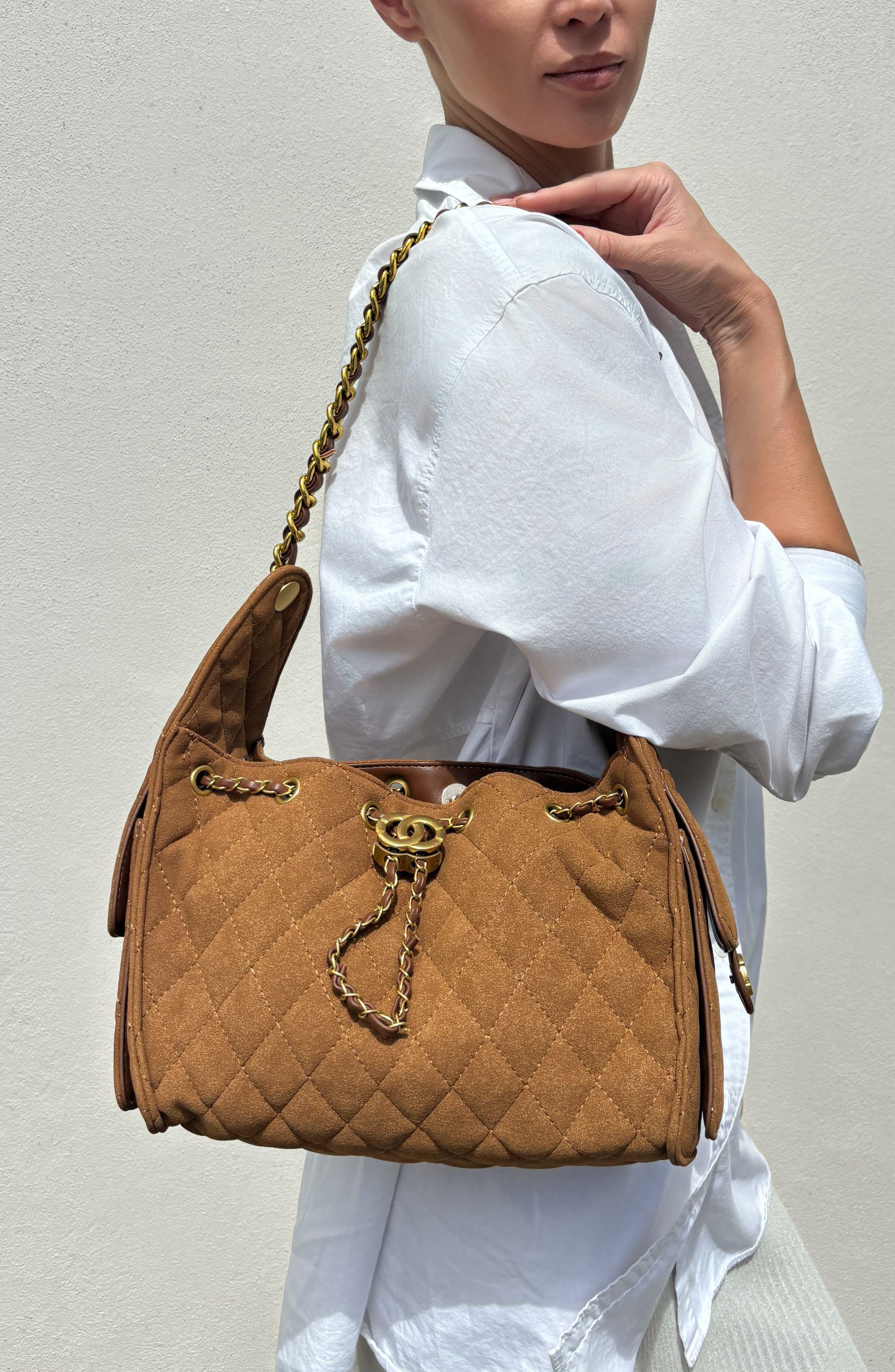 Adornia Quilted Faux Leather Shoulder Bag, Alternate, color, Brown