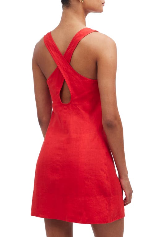 Shop Madewell Cross Back A-line Linen Minidress In Rouge