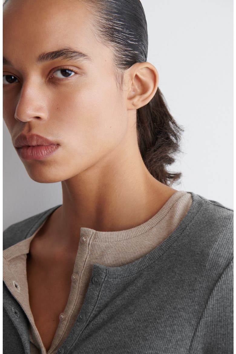 Long Sleeve Stretch Organic Cotton Rib Henley, Alternate, color, GREY MEDIUM DUSTY