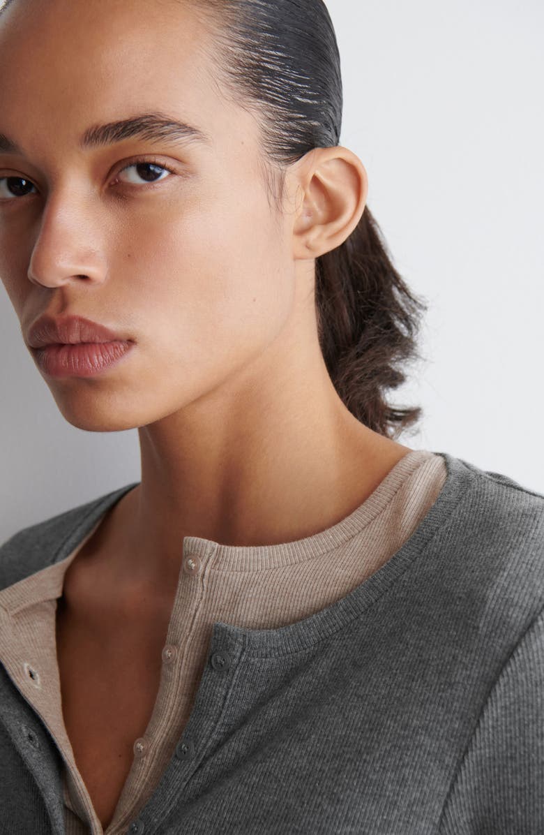 COS Long Sleeve Stretch Organic Cotton Rib Henley, Alternate, color, 