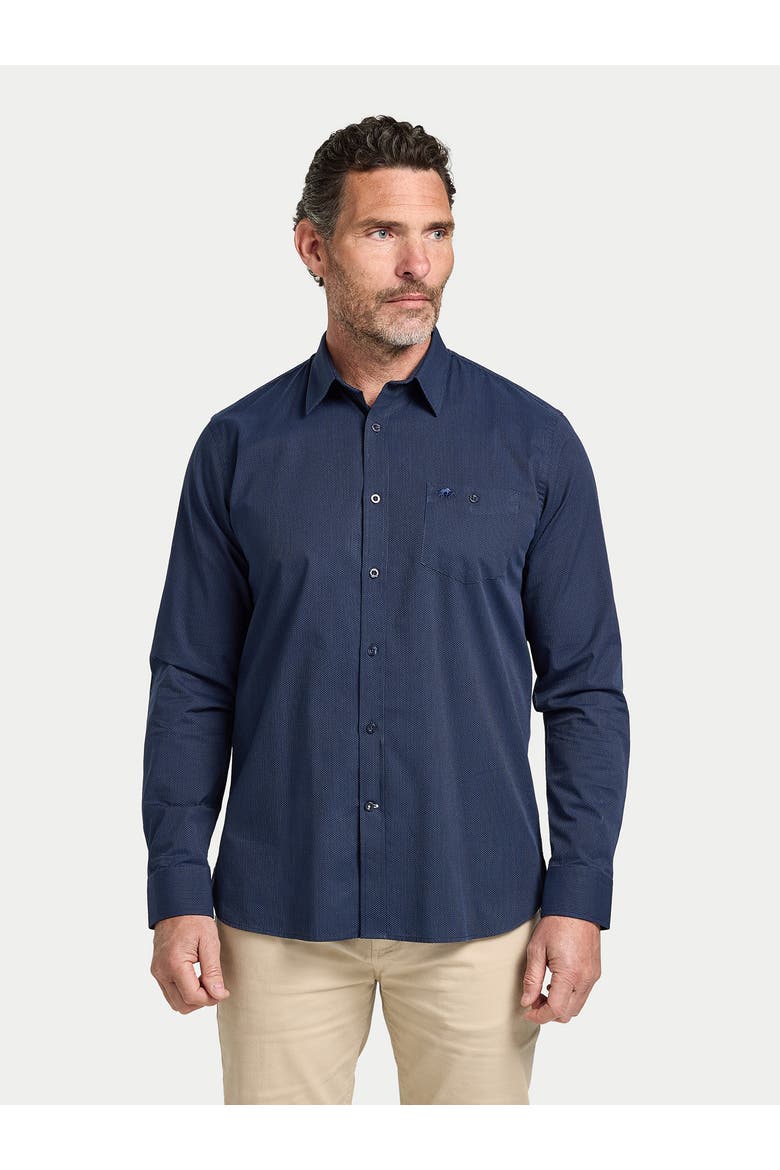 Long Sleeve Dash Dobby Cotton Shirt, Main, color, Navy