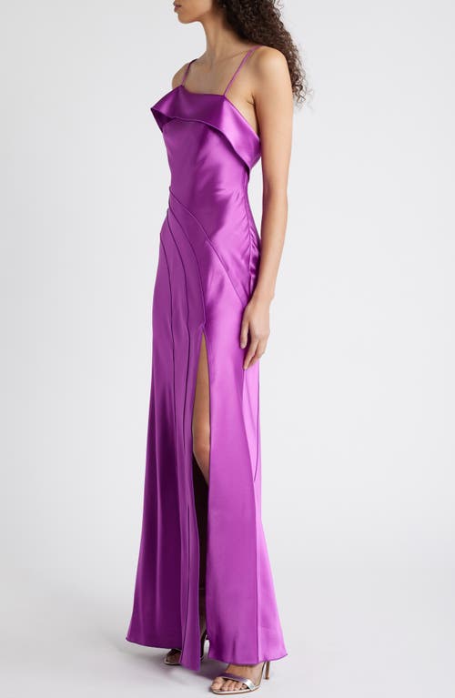 Acler Zetland Ruffle Satin Gown In Deep Mulberry