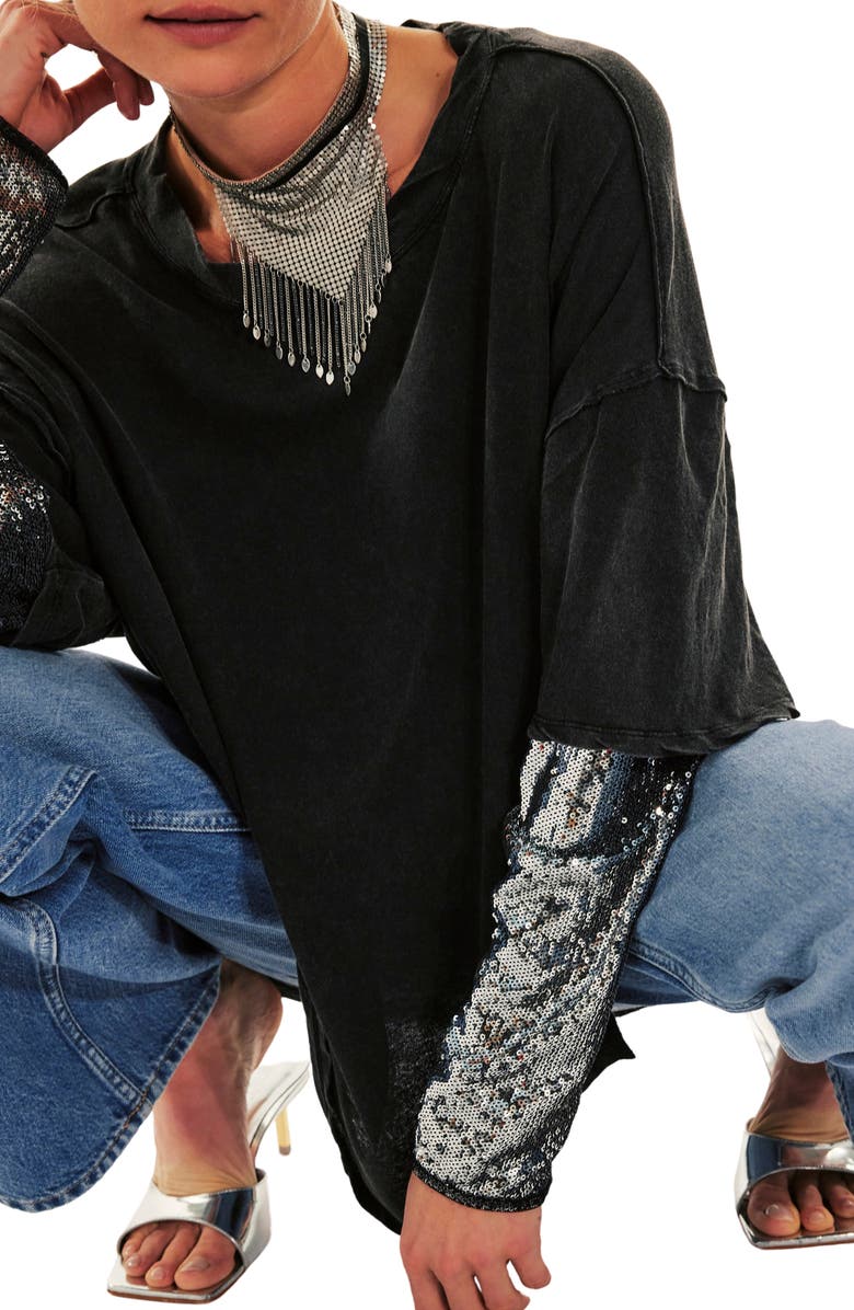 Free People Nellie Sequin Twofer Top, Alternate, color, Black