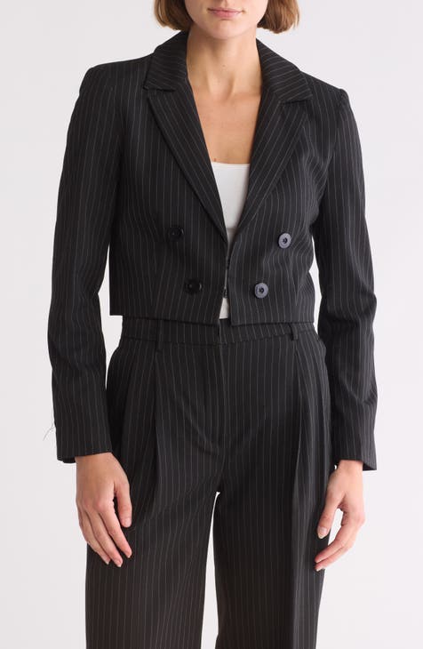 Pinstripe Double Breasted Crop Blazer