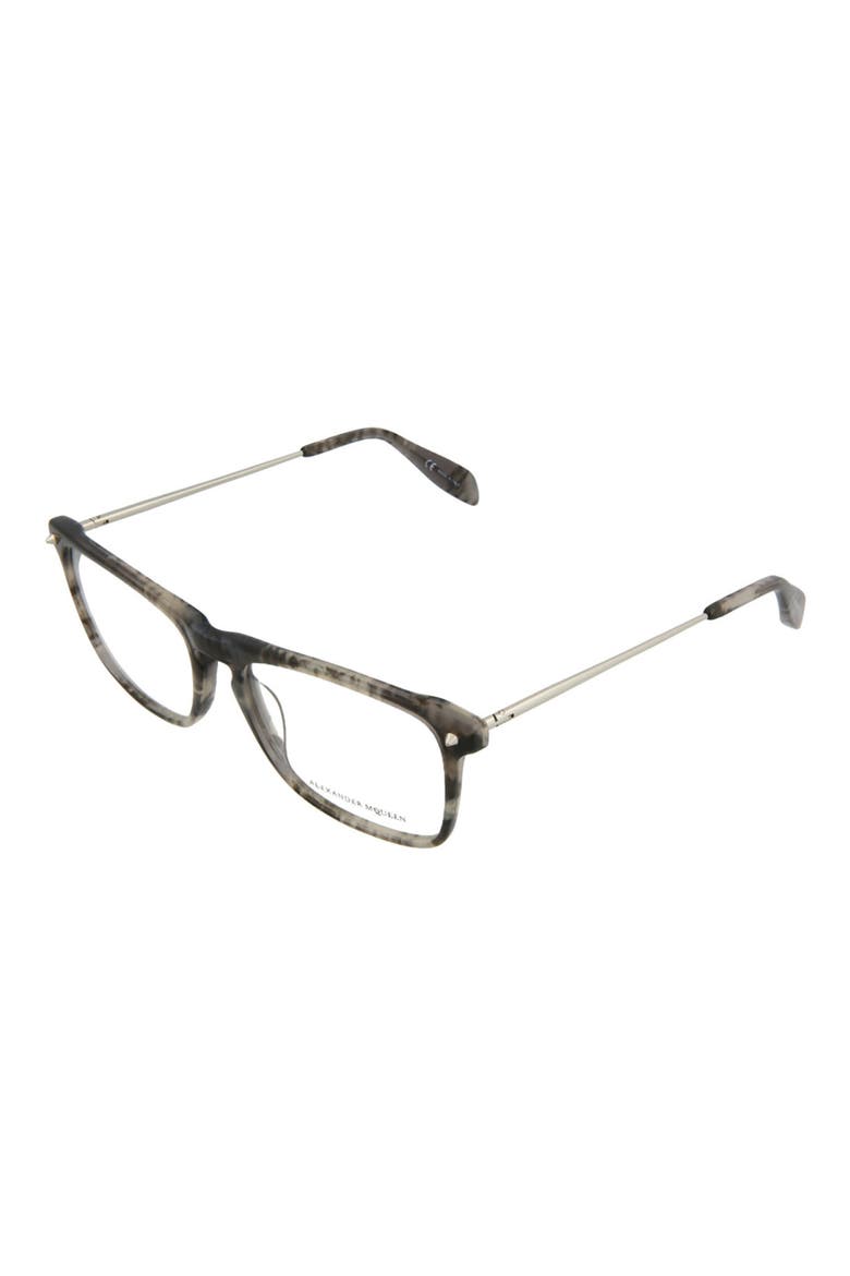 Alexander McQueen 55mm Rectangle Optical Frames, Alternate, color, SHINY GREY HAVANA