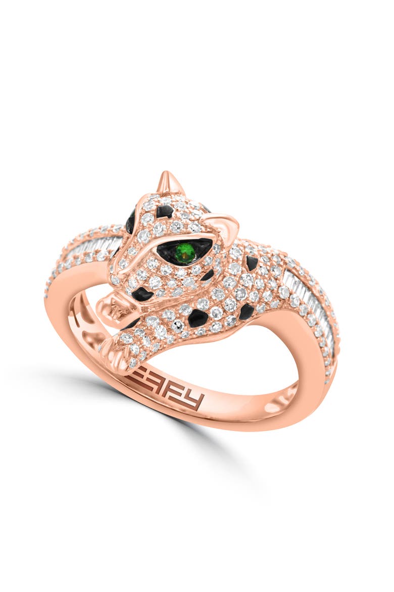14K Rose Gold Diamond & Tsavorite Panther Ring, Main, color, 14K Gold