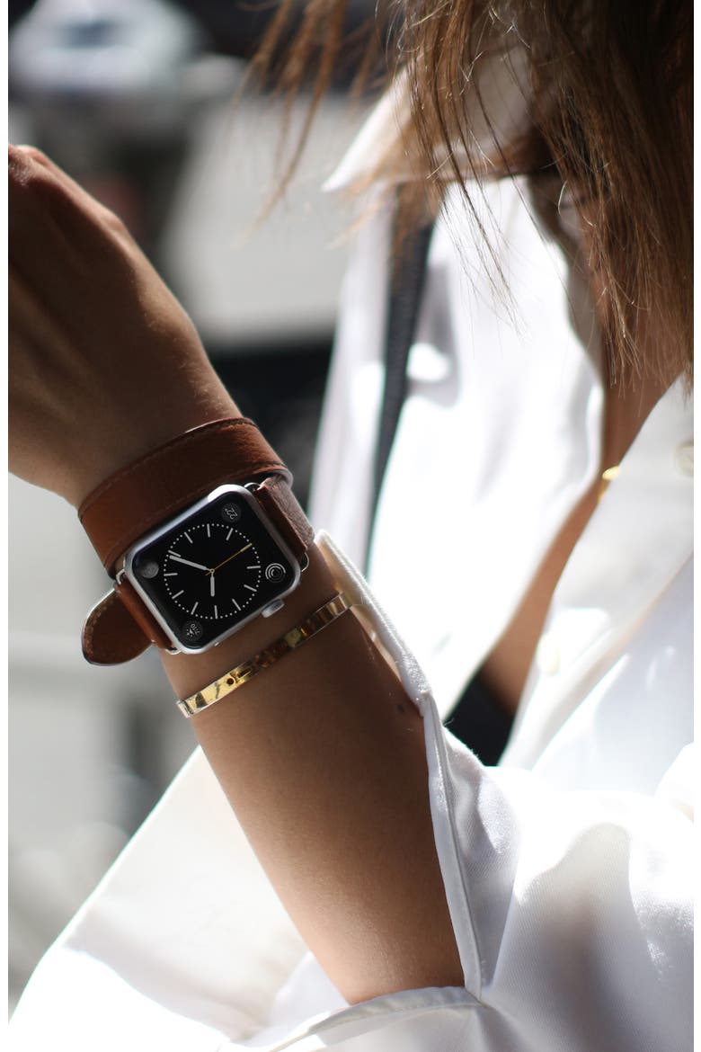 Double Tour Leather Apple Watch Strap, Alternate, color, BROWN