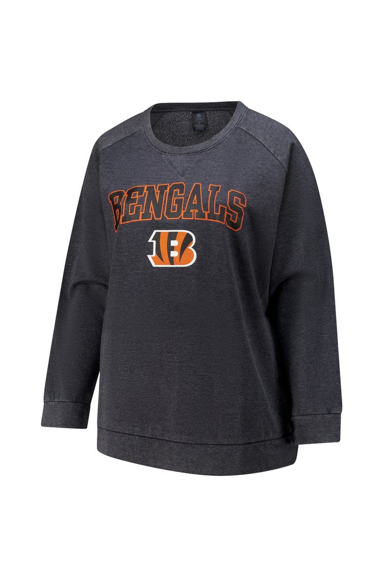 Women's Fanatics  Charcoal Cincinnati Bengals Acid Wash Raglan Pullover Sweatshirt, Alternate, color, Charcoal