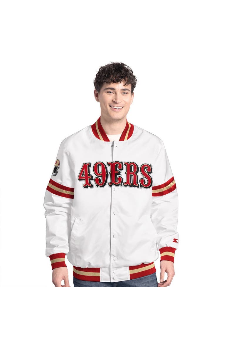 Men's Starter  White San Francisco 49ers Scout Full-Snap Varsity Jacket, Alternate, color, White