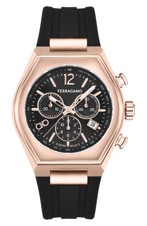 Tonneau Chronograph Silicone Strap Watch, 42mm