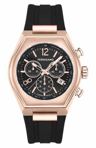 FERRAGAMO Tonneau Chronograph Silicone Strap Watch, 42mm