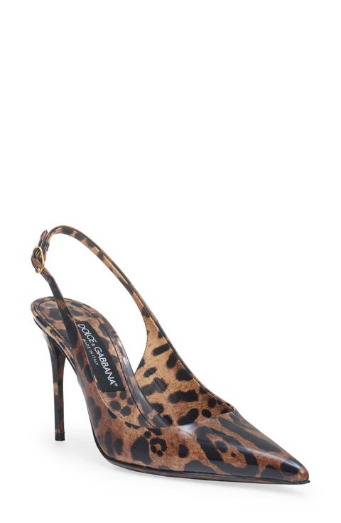 Leopard Print Pointed Toe Slingback Pump (Women)
