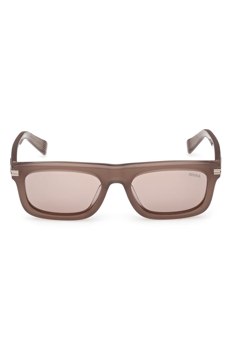ZEGNA 55mm Rectangular Sunglasses, Main, color, Milky Taupe / Light Bronze