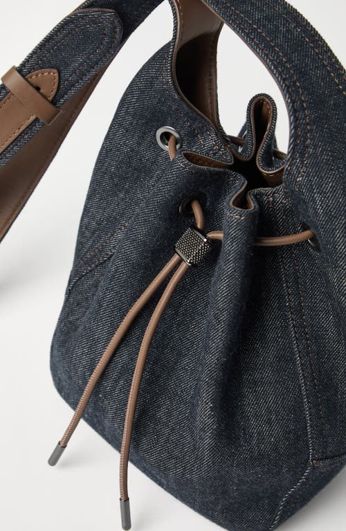 Brunello Cucinelli Denim Small Bc Duo Bucket Bag In Dark Denim C001
