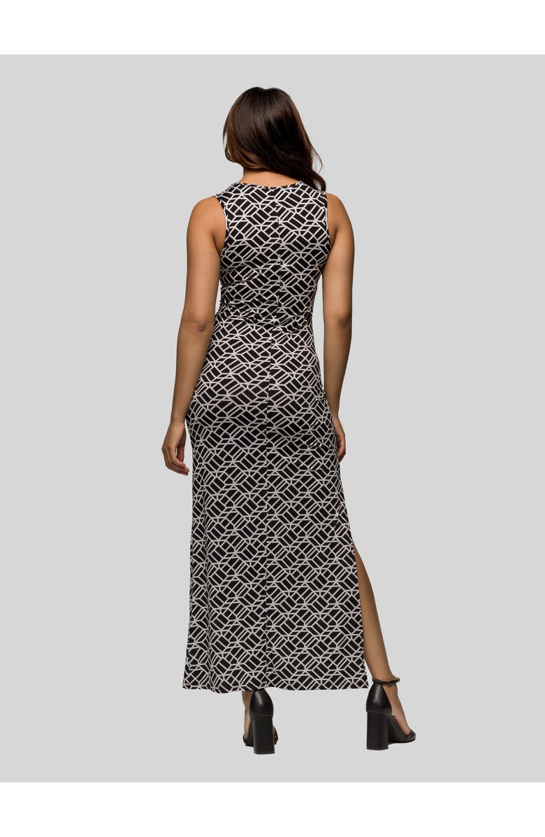 24seven Comfort Apparel Black and White Print Sleeveless Side Slit Maxi Dress, Alternate, color, Black Multi