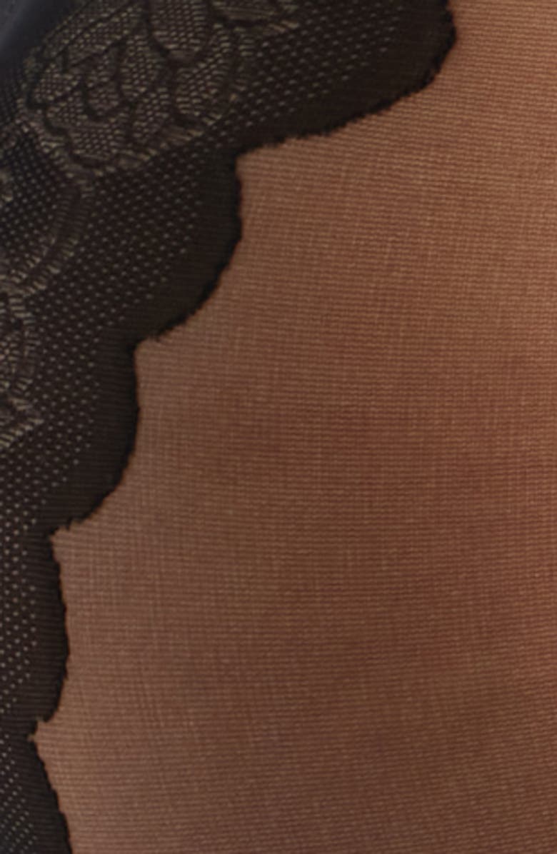 Hue Control Top Lace Trim Sheer Tights, Alternate, color, Black