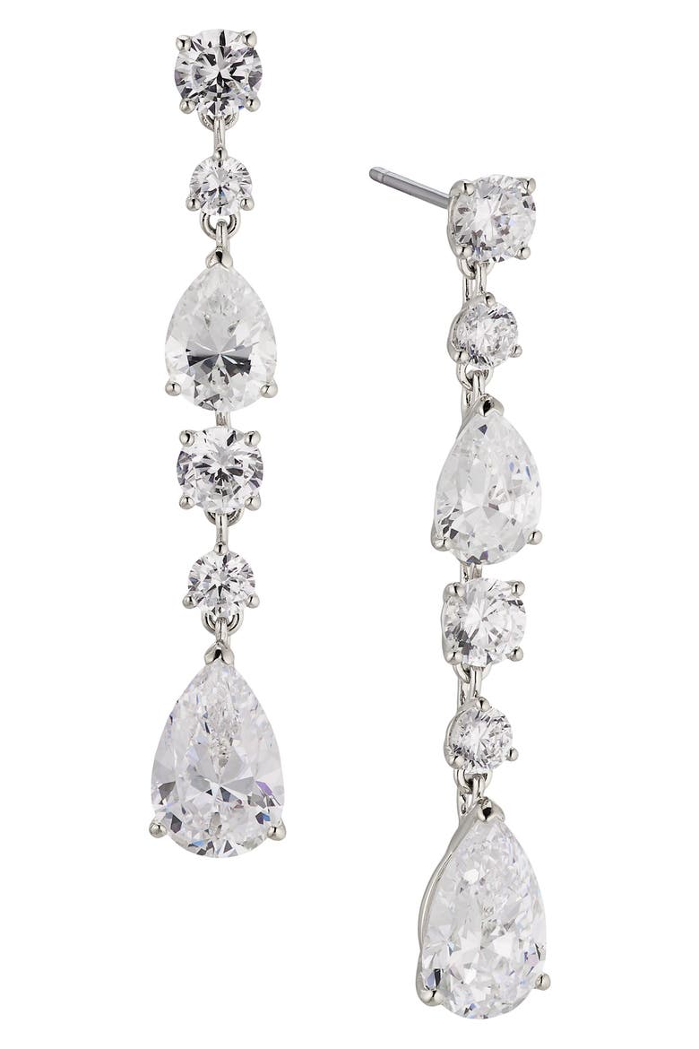 Halle Linear Drop Earrings, Main, color, RHODIUM