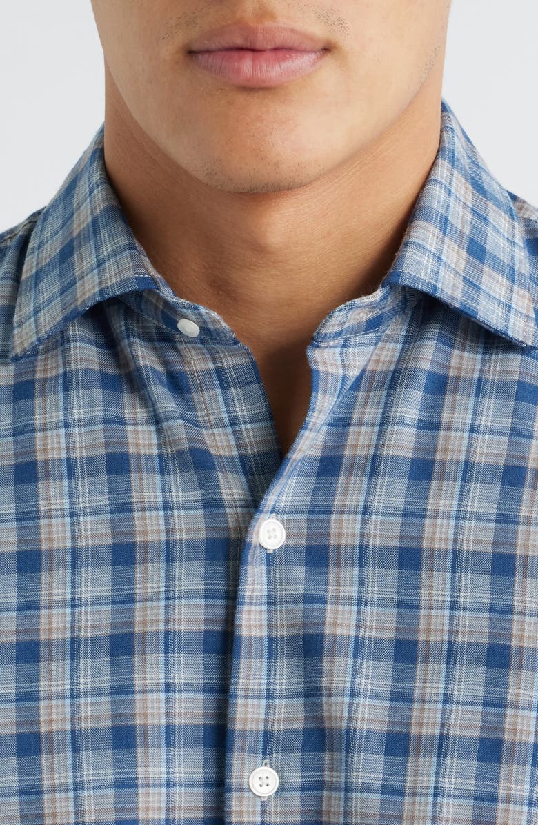 Peter Millar Whitecap Plaid Flannel Button-Up Shirt, Alternate, color, Blue Haze