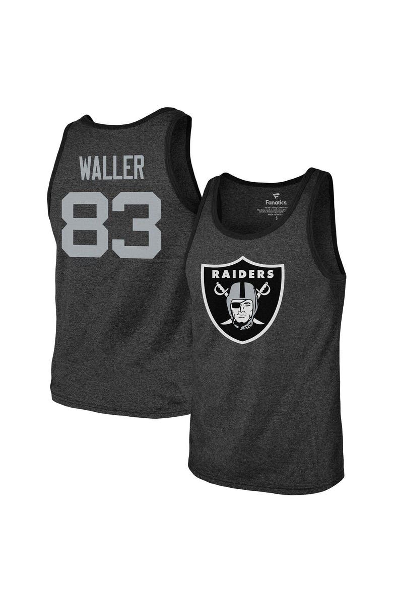 Majestic Threads Men's Majestic Threads Darren Waller Heathered Black Las Vegas Raiders Name & Number Tri-Blend Tank Top, Alternate, color, 