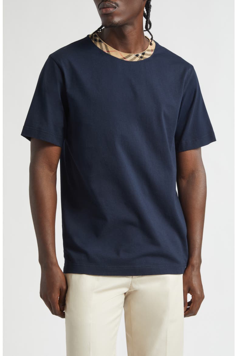 Ryan Check Trim T-Shirt, Main, color, NAVY