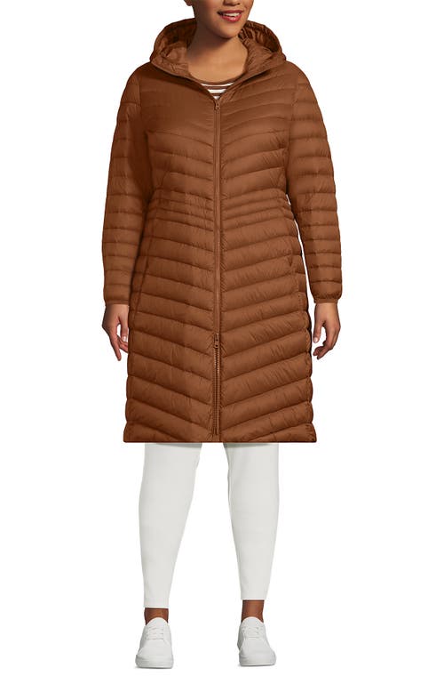 Lands' End Ultralight Packable Long Down Coat In Brown