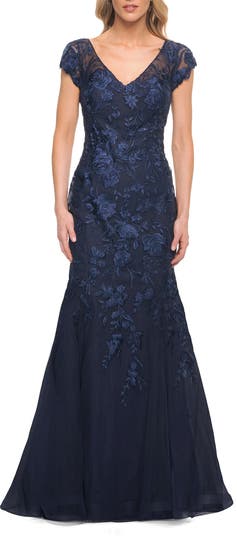Satin Evening Dress with Lace and Scoop Neckline