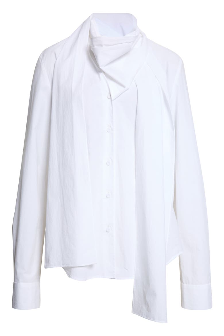 Layered Scarf V-Neck Cotton Blouse, Alternate, color, WHITE