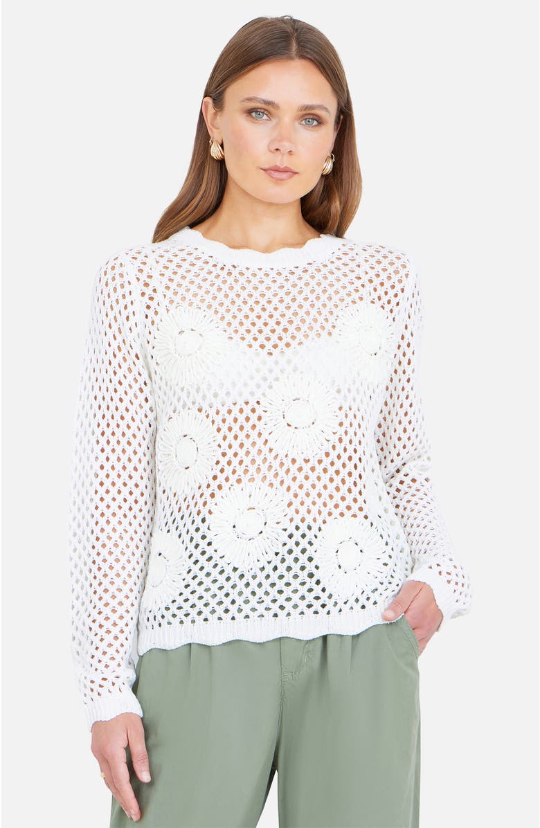 Yumi Flower Crochet Jumper, Main, color, White