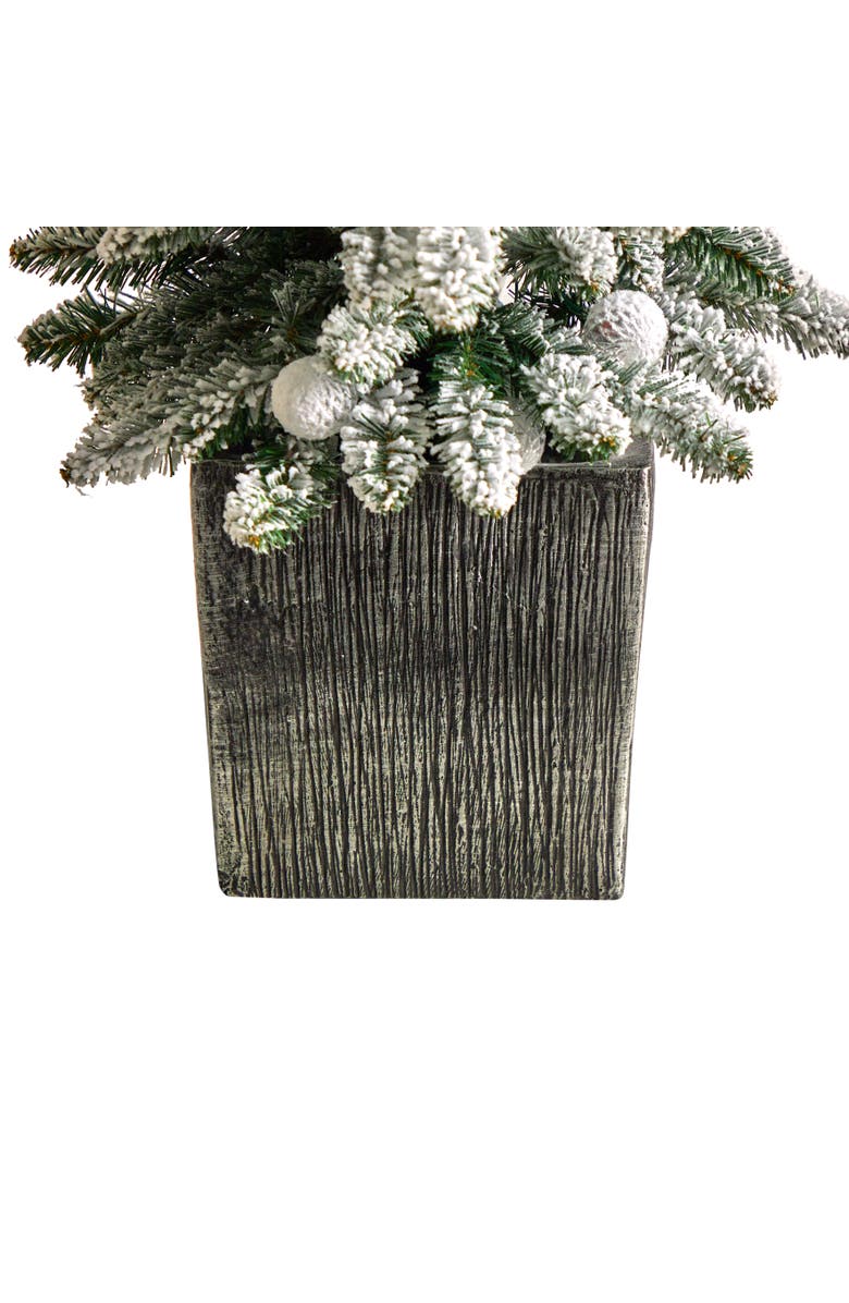 NEARLY NATURAL 3-ft Flocked Highland Fir Artificial Christmas Tree with 127 Bendable Branches and 20 LED Globe Lights in Decorative Planter, Alternate, color, Green