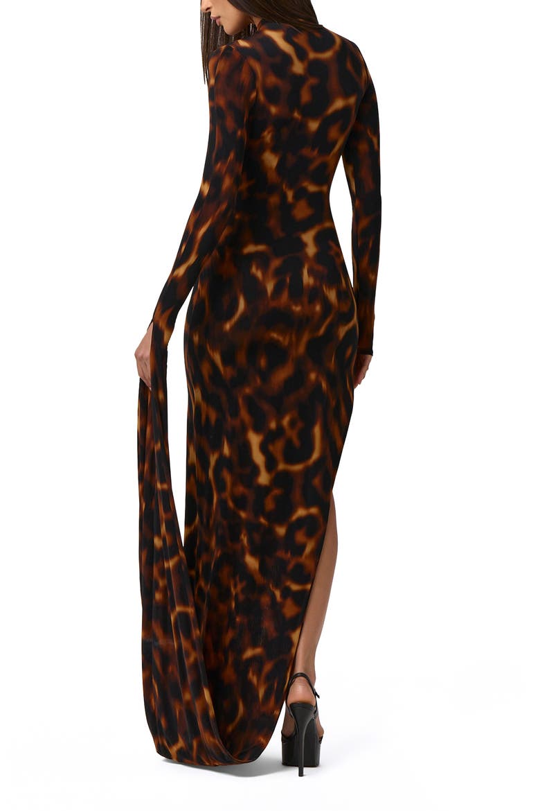 Draped Long Sleeve Maxi Dress, Alternate, color, TORTOISE