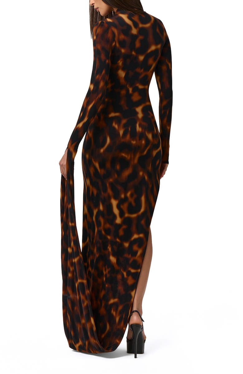 Naked Wardrobe Draped Long Sleeve Maxi Dress, Alternate, color, Tortoise