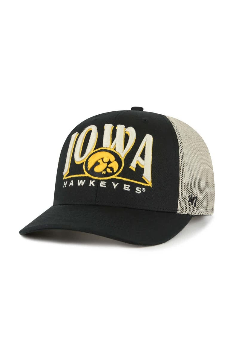 '47 Men's '47 Black Iowa Hawkeyes Arid Adjustable Trucker Hat, Main, color, Black
