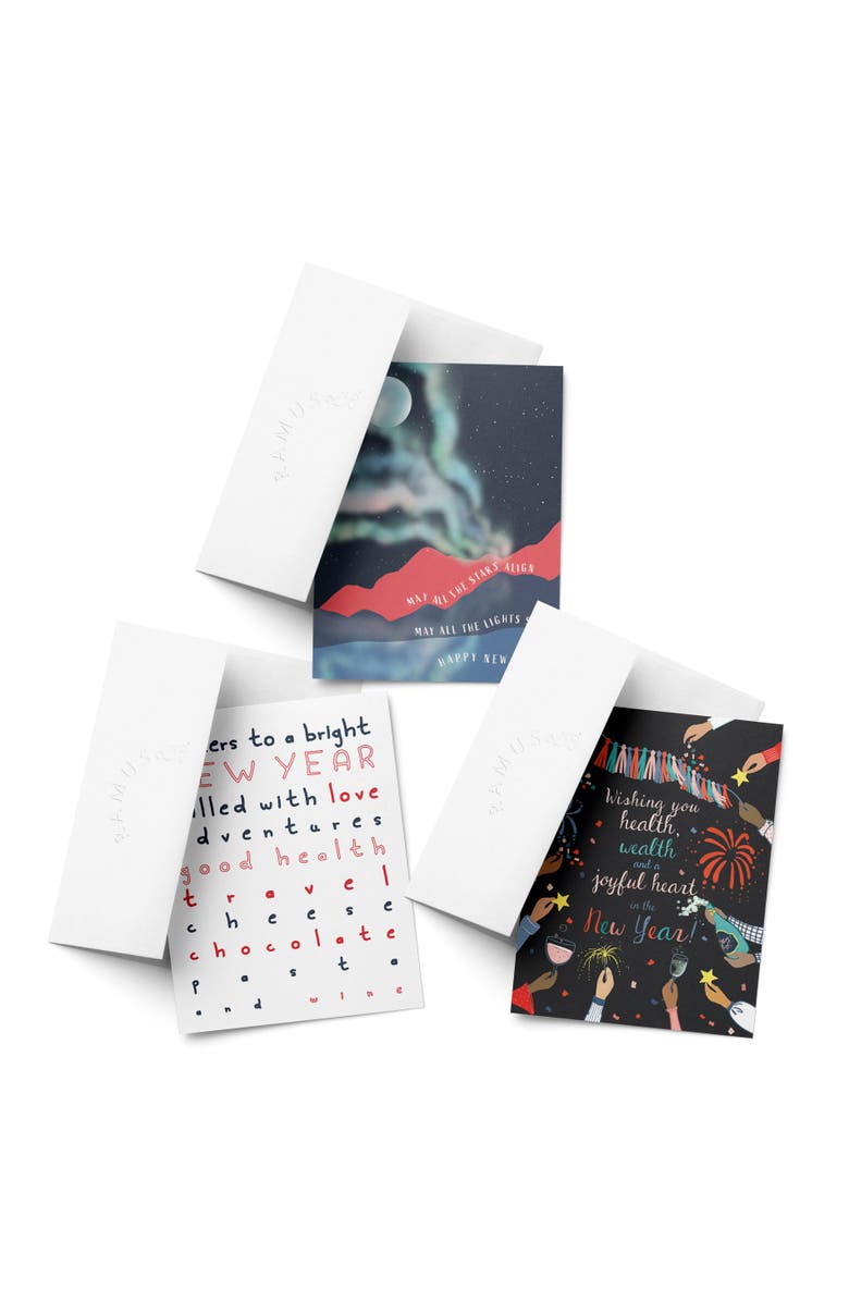 Ramus & Co New Year Greeting Card Pack (3ct) "Happy New Year, Cheers to a Bright New Year, Stars Align", Main, color, Multi-Pack