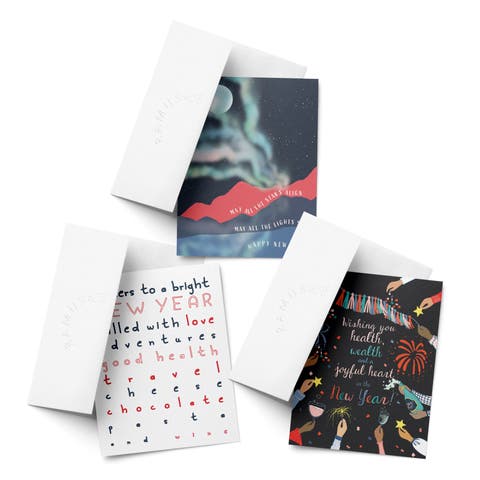 New Year Greeting Card Pack (3ct) "Happy New Year, Cheers to a Bright New Year, Stars Align"