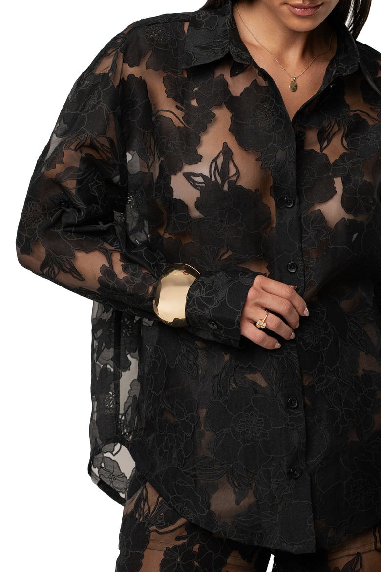 Organza Floral Blouse, Alternate, color, Black