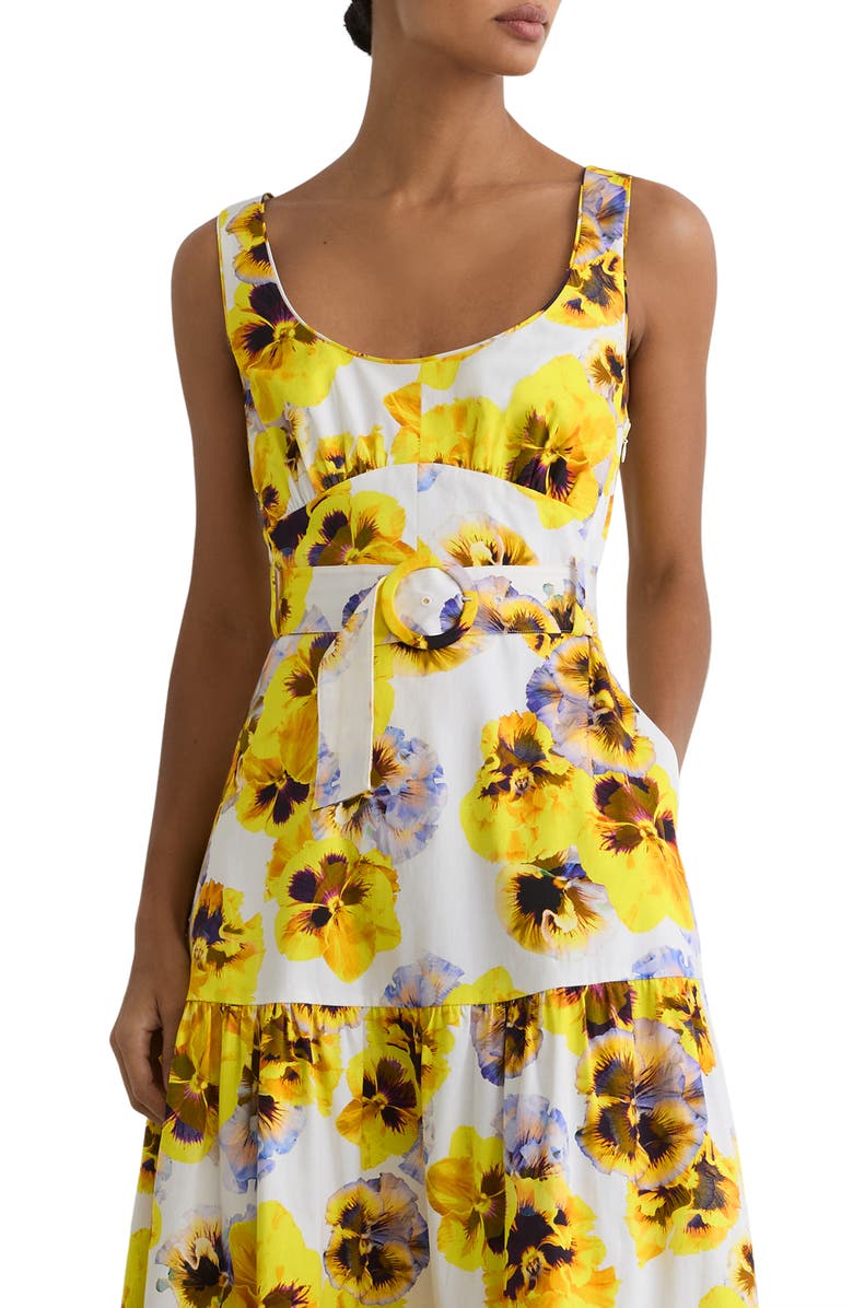 Reiss Erin Floral Belted Midi Sundress, Alternate, color, Yellow