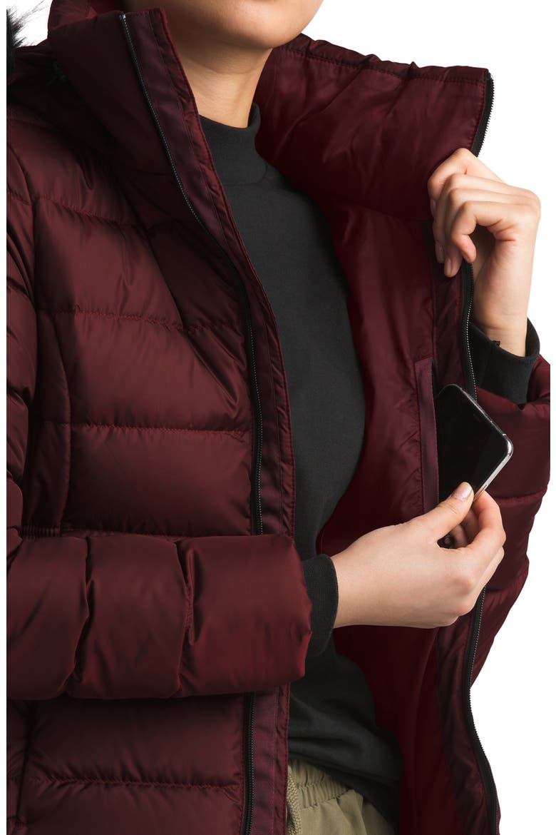 Gotham II Hooded Water Resistant 550-Fill-Power Down Jacket with Faux Fur Trim, Alternate, color, DEEP GARNET RED