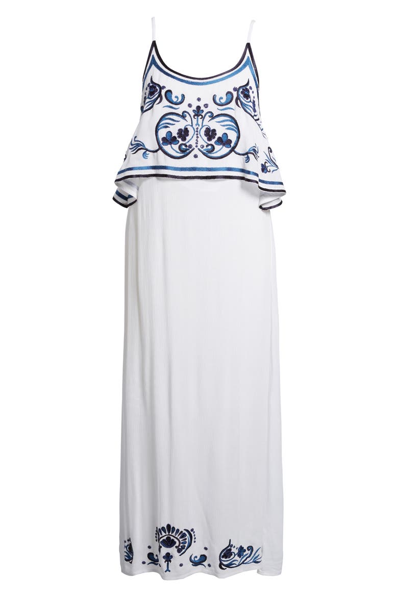 Mediterranean Embroidered Maxi Dress, Alternate, color, WHITE/ BLUE
