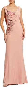 Mac Duggal Sleeveless 3D Flower Detailing Cowl Neck Gown