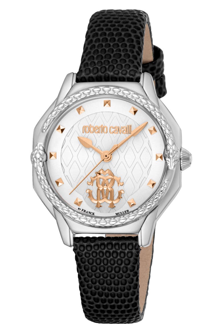 Leather Strap Watch, 32mm, Main, color, BLACK