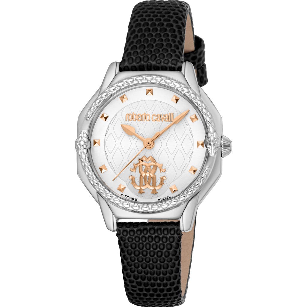 Roberto Cavalli By Franck Muller Leather Strap Watch, 32mm In Black