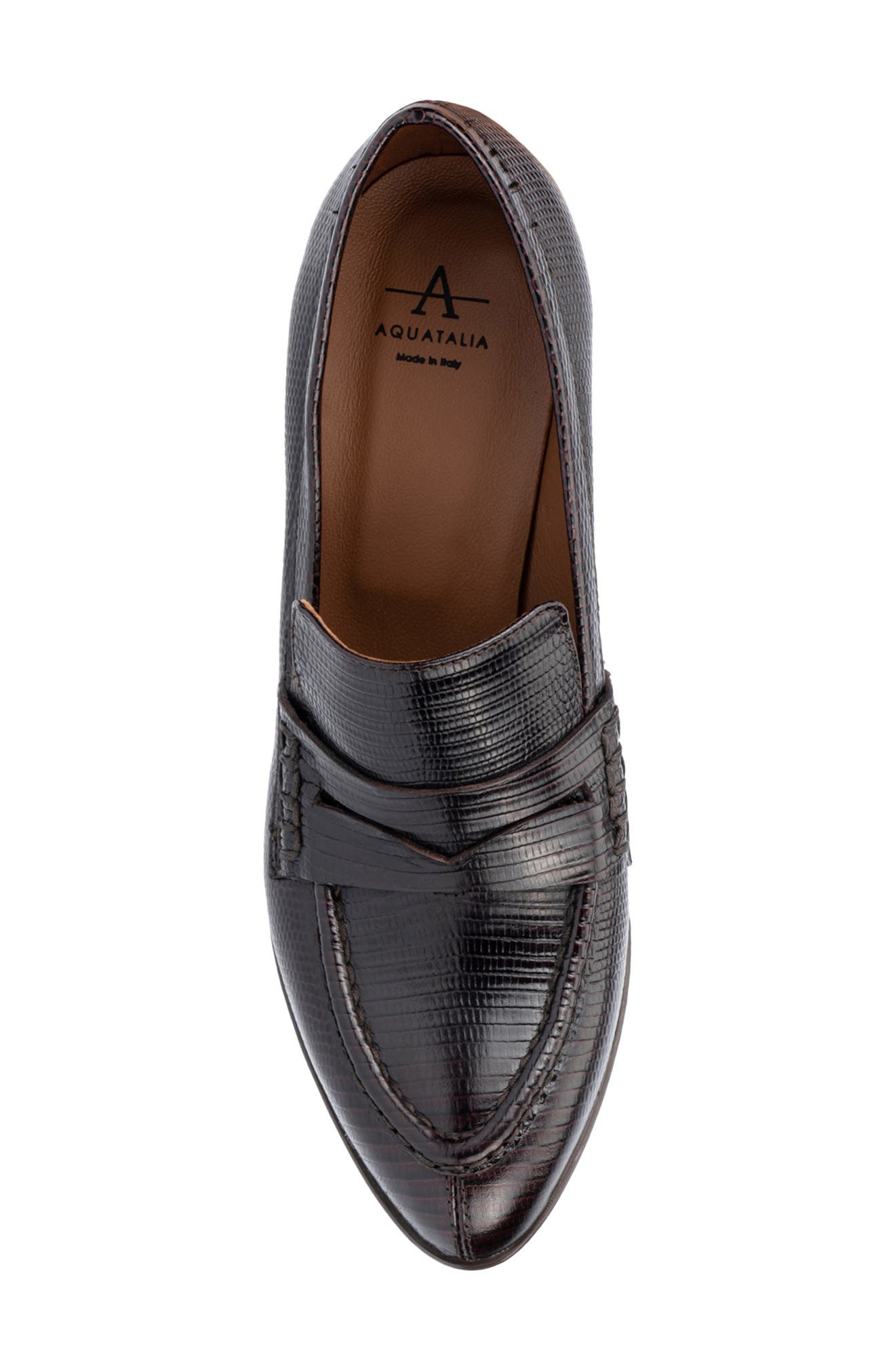 Aquatalia Rella Weatherproof Mini Lizard Embossed Penny Loafer Pump, Alternate, color, Deep Wine