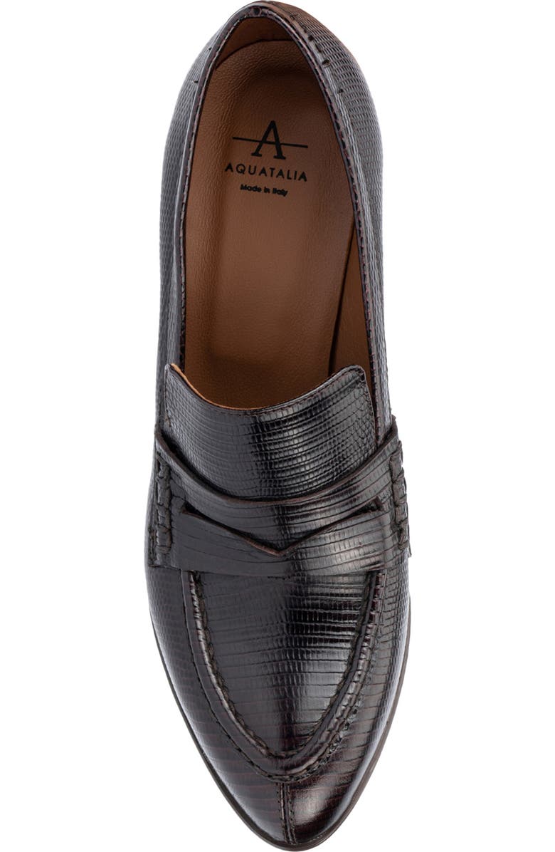 Aquatalia Rella Weatherproof Mini Lizard Embossed Penny Loafer Pump, Alternate, color, Deep Wine