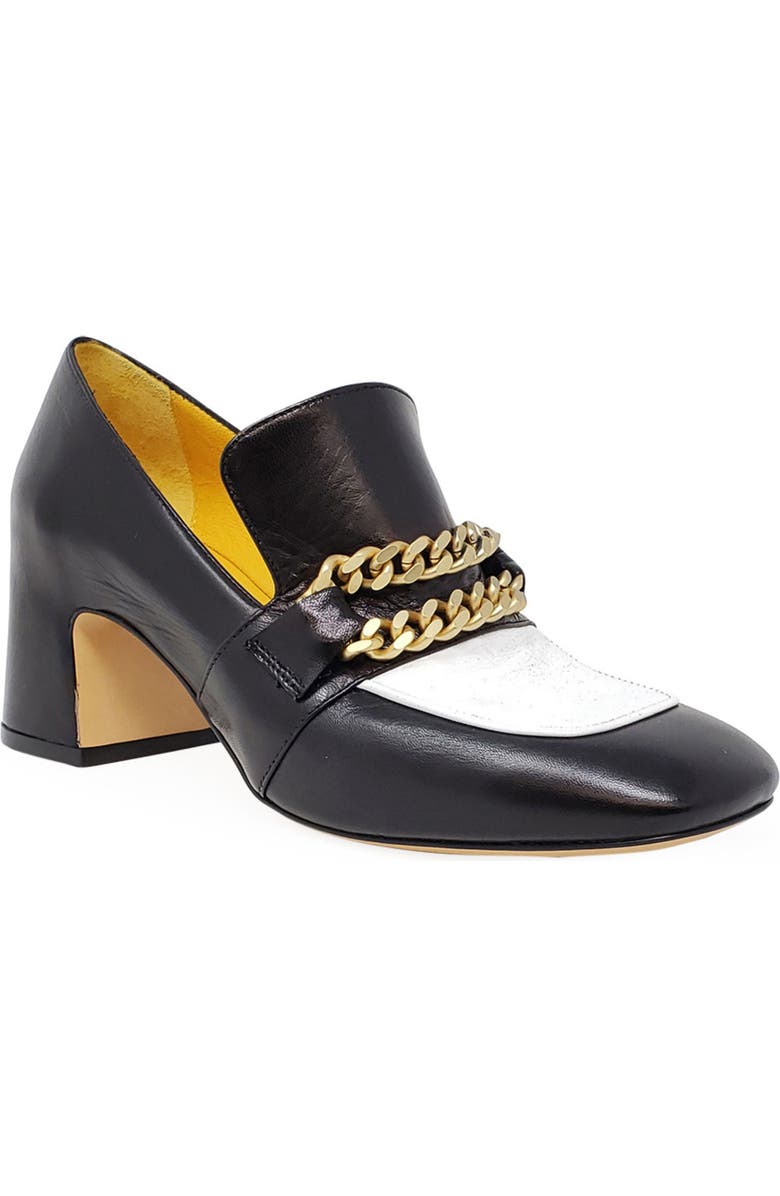 Madison Maison Mid Heel Loafer With Chain, Alternate, color, Black/White