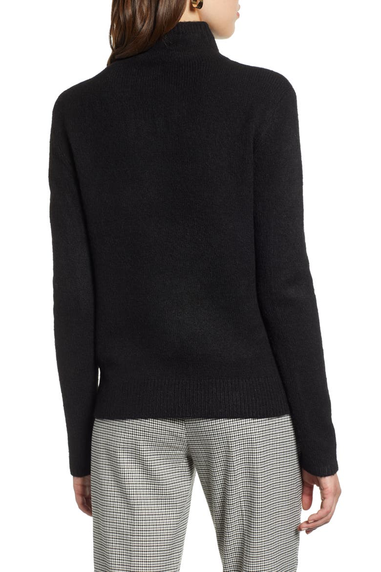 Fuzzy Mock Neck Sweater, Alternate, color, BLACK
